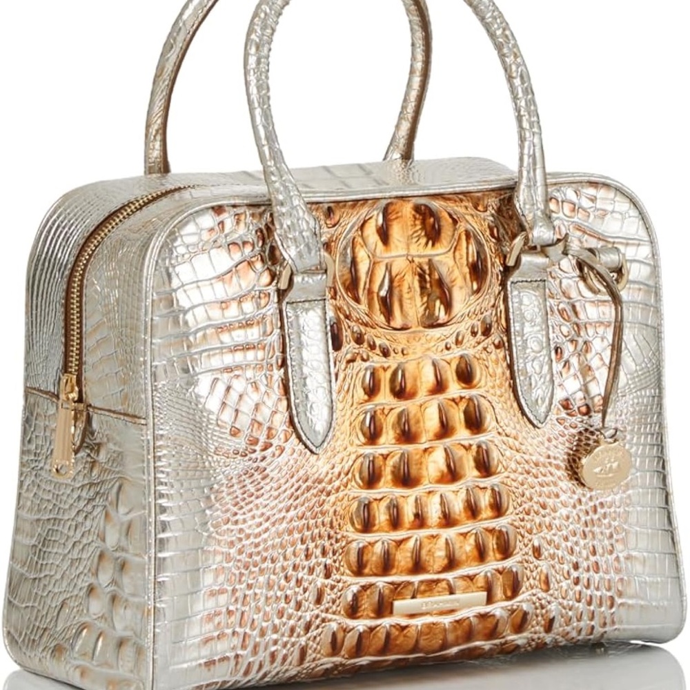 Brahmin Silver and Gold Satchel with Crocodile Embossed Leather
